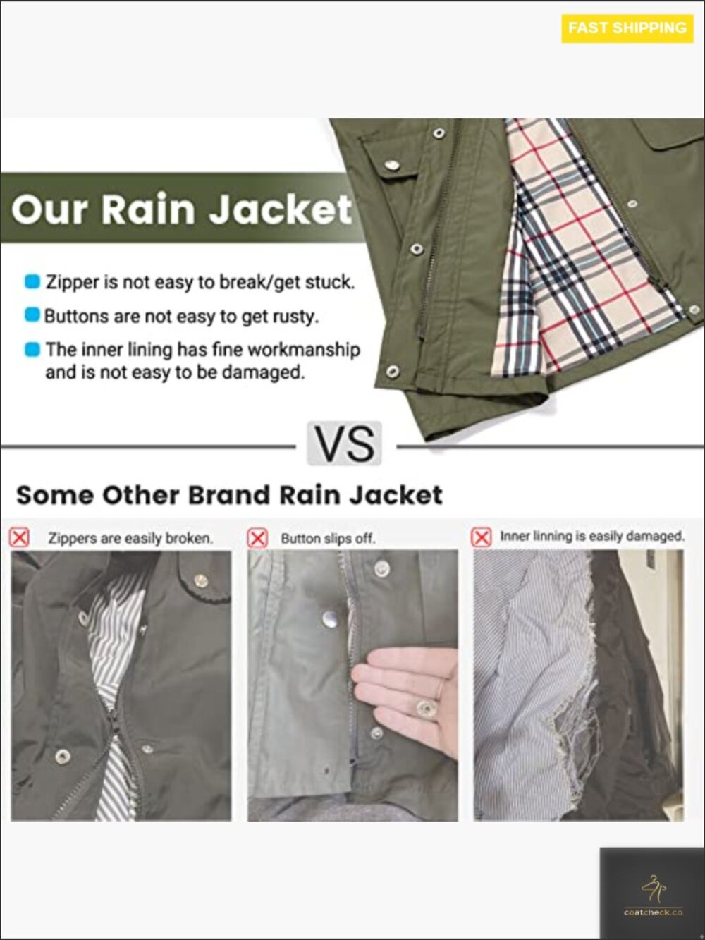 Waterproof Hooded Rain Jacket Lightweight Long Trench Coat Elastic Cuffs Zip - Picture 6 of 7